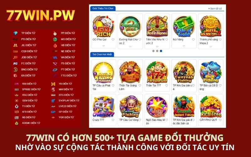 Hệ thống slot game tại 77Win đa dạng về chủ đề, đồ họa sắc nét